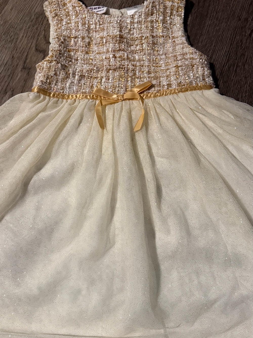 Blueberi Boulevard Cream and Gold Sparkle Tulle Dress